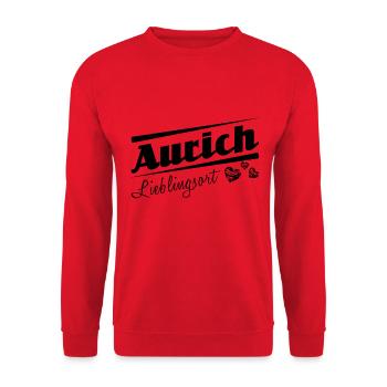 Aurich - Lieblingsort mit Stadtnamen - Unisex Pullover - Rot - Vorne - Alina (178cm) & Michal (187cm)