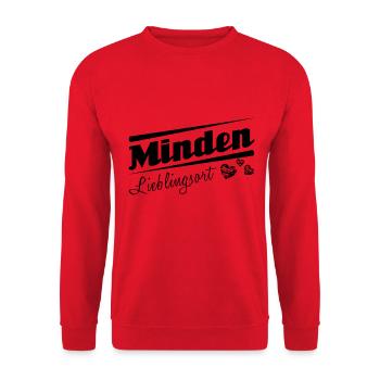 Minden - Lieblingsort mit Stadtnamen - Unisex Pullover - Rot - Vorne - Alina (178cm) & Michal (187cm)