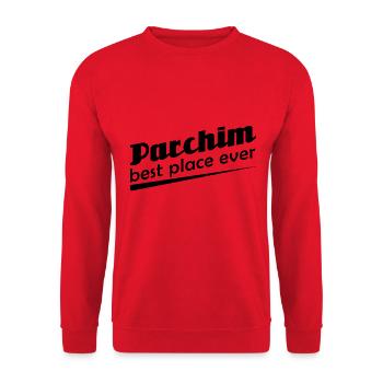 Parchim - Stadt best place ever - Unisex Pullover - Rot - Vorne - Alina (178cm) & Michal (187cm)