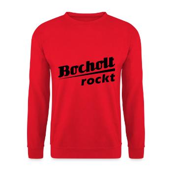 Bocholt rockt - Textdesign mit Stadtnamen - Unisex Pullover - Rot - Vorne - Alina (178cm) & Michal (187cm)