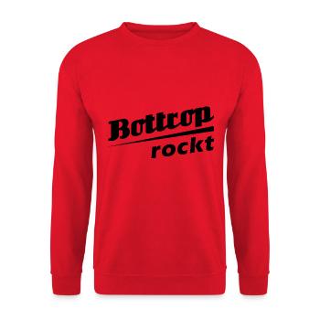 Bottrop rockt - Textdesign mit Stadtnamen - Unisex Pullover - Rot - Vorne - Alina (178cm) & Michal (187cm)