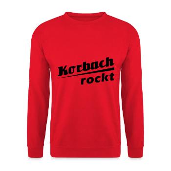 Korbach rockt - Textdesign mit Stadtnamen - Unisex Pullover - Rot - Vorne - Alina (178cm) & Michal (187cm)