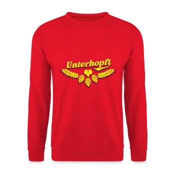 Bier T-Shirt Design Unterhopft - Unisex Pullover - Rot - Vorne - Alina (178cm) & Michal (187cm)