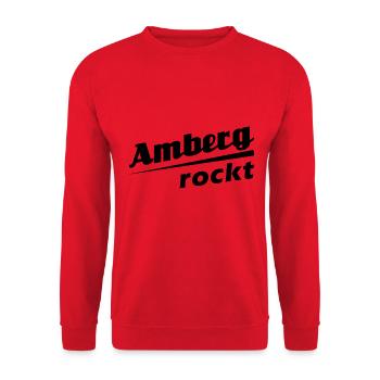 Amberg rockt - Textdesign mit Stadtnamen - Unisex Pullover - Rot - Vorne - Alina (178cm) & Michal (187cm)