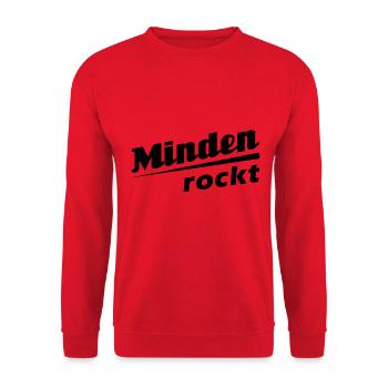 Minden rockt - Textdesign mit Stadtnamen - Unisex Pullover - Rot - Vorne - Alina (178cm) & Michal (187cm)