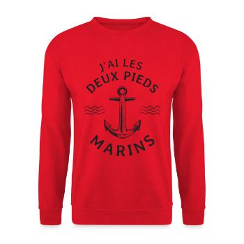 J'AI LES DEUX PIEDS MARINS - Sweat-shirt Unisexe - rouge - Devant - Alina (178cm) & Michal (187cm)