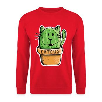 Catcus Kaktus Katze - Katzen - Kakteen -Comic -Fun - Unisex Pullover - Rot - Vorne - Alina (178cm) & Michal (187cm)