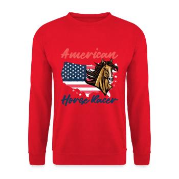 Horse Racing - Reiter Tshirt American Horse Rider - Unisex Pullover - Rot - Vorne - Alina (178cm) & Michal (187cm)