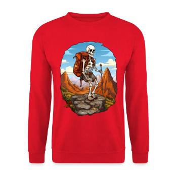 Skelette Wandern / Bergsteiger Skelett - Unisex Pullover - Rot - Vorne - Alina (178cm) & Michal (187cm)