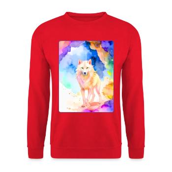 Loup blanc devant une grotte colorée - Sweat-shirt Unisexe - rouge - Devant - Alina (178cm) & Michal (187cm)