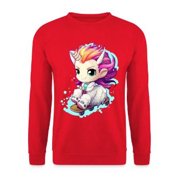Licorne arc-en-ciel sur skateboard - Sweat-shirt Unisexe - rouge - Devant - Alina (178cm) & Michal (187cm)