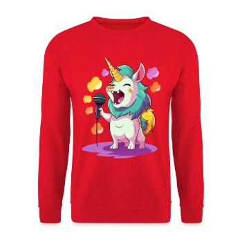 Singing Unicorn Stage Performer - Unisex Sweatshirt - red - Front - Alina (178cm) & Michal (187cm)