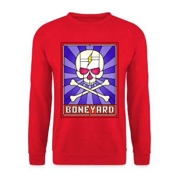 Totenkopf und gekreuzte Knochen Buntglas-Kunst Halloween - Unisex Pullover - Rot - Vorne - Alina (178cm) & Michal (187cm)