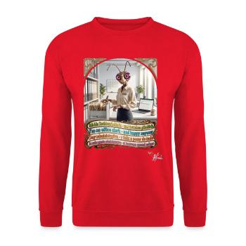 Heuschrecke JOGUE Sachbearbeiterin Büro Pop Art - Unisex Pullover - Rot - Vorne - Alina (178cm) & Michal (187cm)