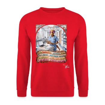 Heuschrecke JOGUE Krankenpfleger in 4 Sprachen - Unisex Pullover - Rot - Vorne - Alina (178cm) & Michal (187cm)
