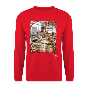 Heuschrecke JOGUE Immobilienmaklerin 4 Sprachen - Unisex Pullover - Rot - Vorne - Alina (178cm) & Michal (187cm)