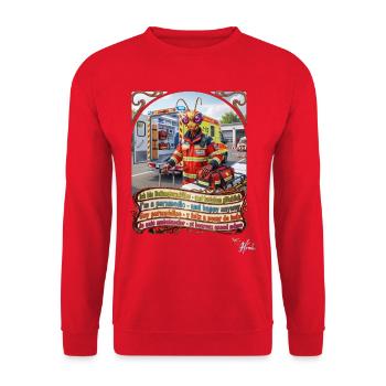 Heuschrecke JOGUE Rettungssanitäter in 4 Sprachen - Unisex Pullover - Rot - Vorne - Alina (178cm) & Michal (187cm)