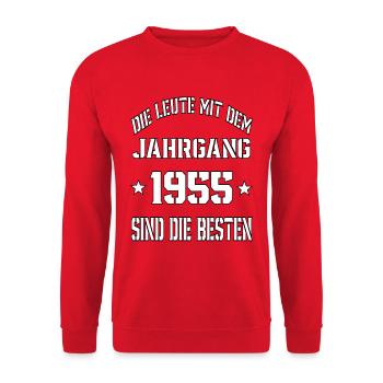 Die Leute mit dem Jahrgang 1955 - Unisex Pullover - Rot - Vorne - Alina (178cm) & Michal (187cm)