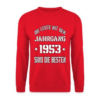 Die Leute mit dem Jahrgang 1953 - Unisex Pullover - Rot - Vorne - Alina (178cm) & Michal (187cm)