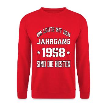 Die Leute mit dem Jahrgang 1958 - Unisex Pullover - Rot - Vorne - Alina (178cm) & Michal (187cm)