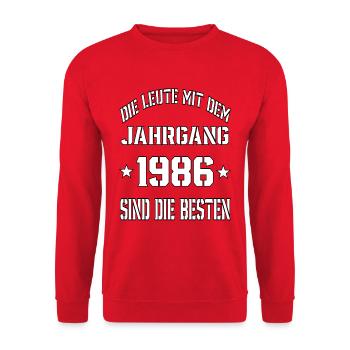 Die Leute mit dem Jahrgang 1986 - Unisex Pullover - Rot - Vorne - Alina (178cm) & Michal (187cm)