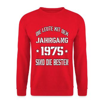 Die Leute mit dem Jahrgang 1975 - Unisex Pullover - Rot - Vorne - Alina (178cm) & Michal (187cm)