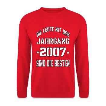 Die Leute mit dem Jahrgang 2007 - Unisex Pullover - Rot - Vorne - Alina (178cm) & Michal (187cm)