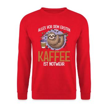 Es war nur Notwehr! -Kaffee Notwehr Faultier - Unisex Pullover - Rot - Vorne - Alina (178cm) & Michal (187cm)