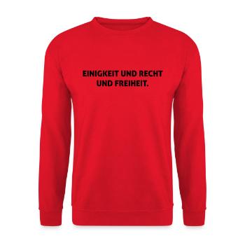 Einigkeit und Recht und Freiheit - Unisex Pullover - Rot - Vorne - Alina (178cm) & Michal (187cm)