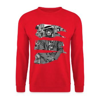 "Vintage Elegance - Hommage in Schwarz und Weiß" - Unisex Pullover - Rot - Vorne - Alina (178cm) & Michal (187cm)