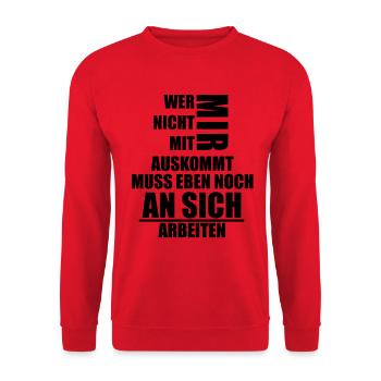 Wer nicht mit mir auskommt muss an sich arbeiten - Unisex Pullover - Rot - Vorne - Alina (178cm) & Michal (187cm)