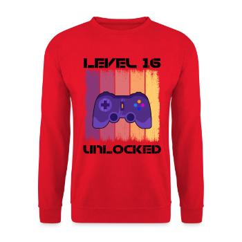 Level 16 Unlocked Zocker Gamer Geburtstag Gaming - Unisex Pullover - Rot - Vorne - Alina (178cm) & Michal (187cm)