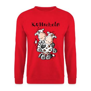 KUHschelnde Kühe - Kuh - Unisex Pullover - Rot - Vorne - Alina (178cm) & Michal (187cm)