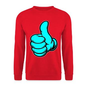 OK Comic Daumenhoch Handsymbol  - Unisex Pullover - Rot - Vorne - Alina (178cm) & Michal (187cm)