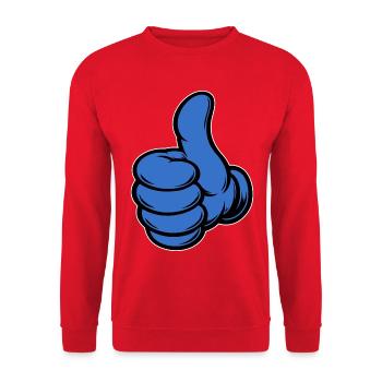 OK Comic Daumenhoch Handsymbol blau - Unisex Pullover - Rot - Vorne - Alina (178cm) & Michal (187cm)