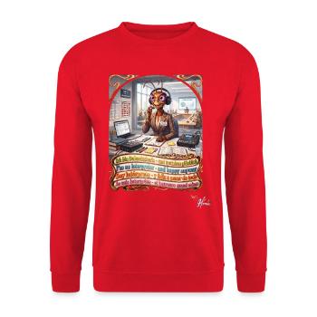 Heuschrecke JOGUE Dolmetscherin in 4 Sprachen - Unisex Pullover - Rot - Vorne - Alina (178cm) & Michal (187cm)