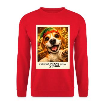 Christmas Chaos Crew Beagle Selfie - Unisex Pullover - Rot - Vorne - Alina (178cm) & Michal (187cm)