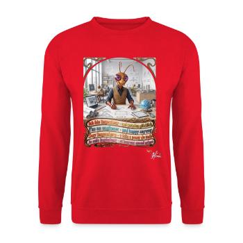 Heuschrecke JOGUE Ingenieur in 4 Sprachen Pop Art - Unisex Pullover - Rot - Vorne - Alina (178cm) & Michal (187cm)