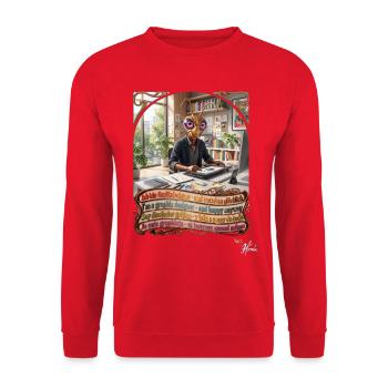 Heuschrecke JOGUE Grafikdesigner in 4 Sprachen - Unisex Pullover - Rot - Vorne - Alina (178cm) & Michal (187cm)