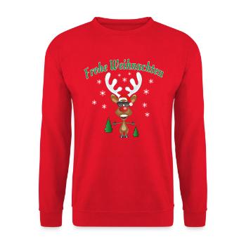 Frohe Weihnachten Rudolph das Rentier - Unisex Pullover - Rot - Vorne - Alina (178cm) & Michal (187cm)