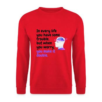 Keine Sorge sei glücklich - Unisex Pullover - Rot - Vorne - Alina (178cm) & Michal (187cm)