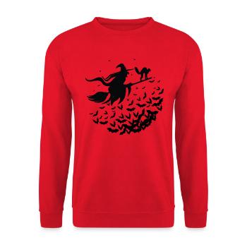 Witch and her cat on her Broom - Halloween - Unisex Sweatshirt - red - Front - Alina (178cm) & Michal (187cm)