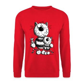 Doux Famille Chat - Sweat-shirt Unisexe - rouge - Devant - Alina (178cm) & Michal (187cm)