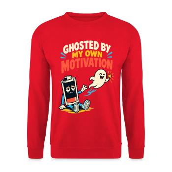 Ghosted by My Own Motivation – Akku leer - Unisex Pullover - Rot - Vorne - Alina (178cm) & Michal (187cm)