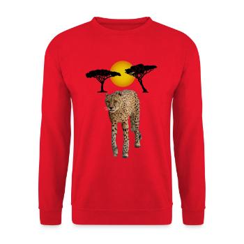 Gepard bei Sonnenuntergang in Afrika - Unisex Sweatshirt - red - Front - Alina (178cm) & Michal (187cm)