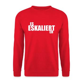 Es eskaliert eh - Unisex Pullover - Rot - Vorne - Alina (178cm) & Michal (187cm)