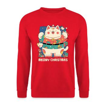 Miauige Weihnachten Die Katze Festliche Weihnachten - Unisex Pullover - Rot - Vorne - Alina (178cm) & Michal (187cm)
