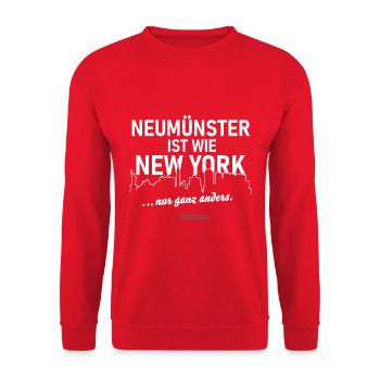 Neumünster ist wie New York - Unisex Pullover - Rot - Vorne - Alina (178cm) & Michal (187cm)