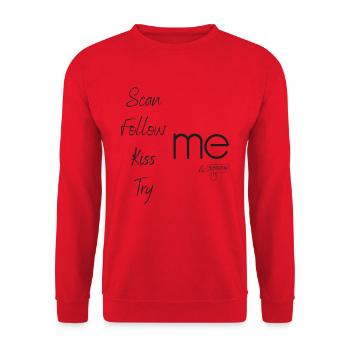 Scan Follow Kiss Try Me Humor Social Network - Unisex Pullover - Rot - Vorne - Alina (178cm) & Michal (187cm)