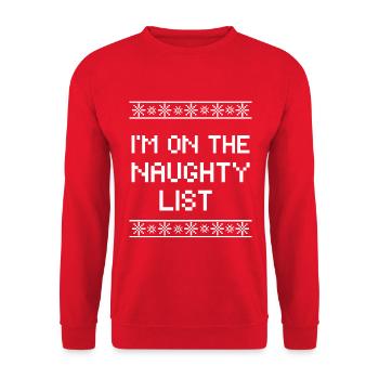 Santa's Naughty List - Unisex Pullover - Rot - Vorne - Alina (178cm) & Michal (187cm)